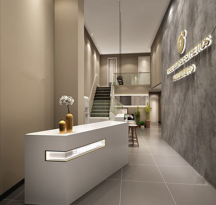 成都美容會(huì)所裝修設(shè)計(jì)前臺(tái)門面效果圖